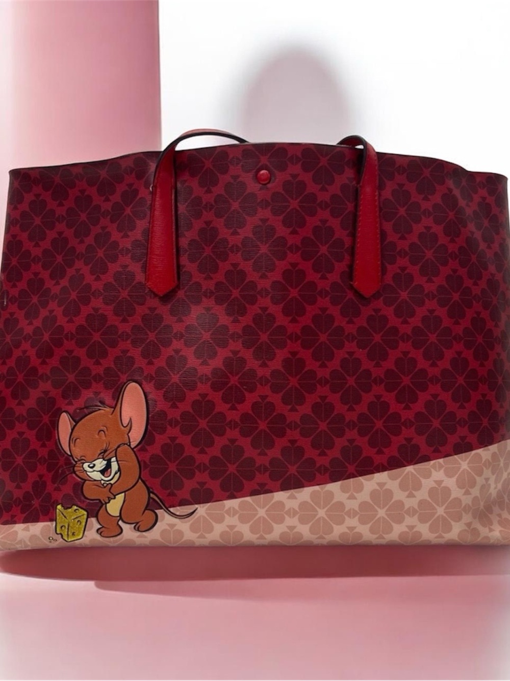 kate spade Red Patterned Tote with Jerry Graphic and Matching Pouch - Picture 2 of 3